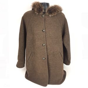 Giesswein Wool Fur Lined Hood Coat Jacket SZ 40